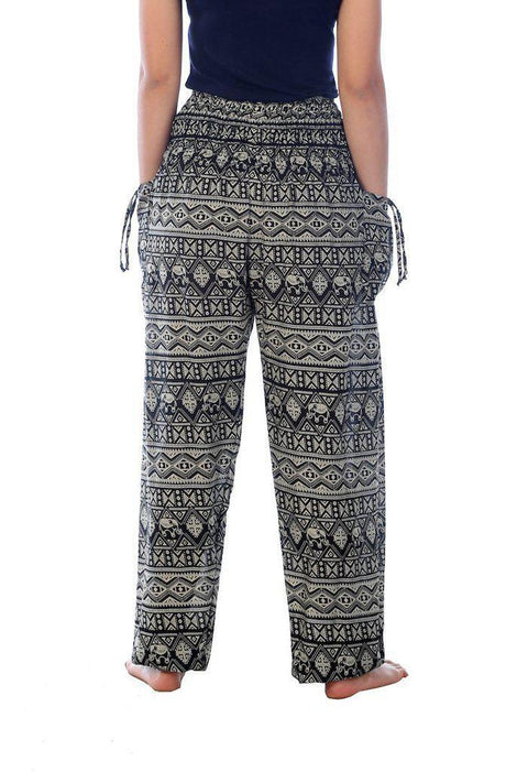 Black Boho Elephant Print Women's Harem Pants – Lannaclothesdesign Shop