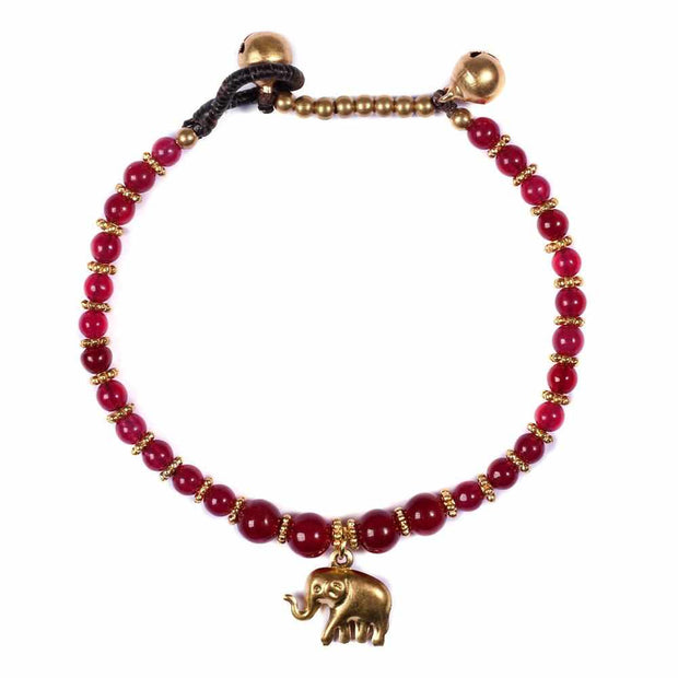 Burgundy Agate Beads and Brass Bells Bracelet-Bracelet-Lannaclothesdesign Shop-Lannaclothesdesign Shop