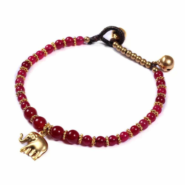 Burgundy Agate Beads and Brass Bells Bracelet-Bracelet-Lannaclothesdesign Shop-Lannaclothesdesign Shop