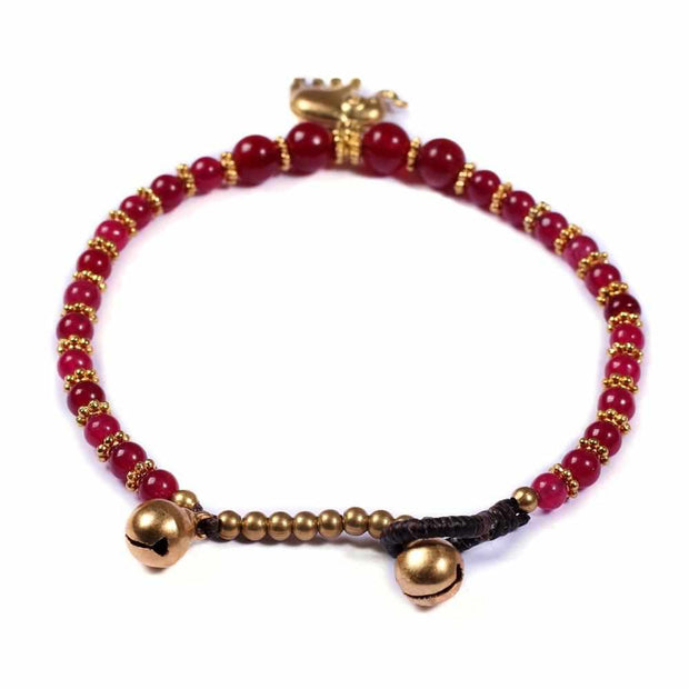 Burgundy Agate Beads and Brass Bells Bracelet-Bracelet-Lannaclothesdesign Shop-Lannaclothesdesign Shop