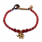 Burgundy Agate Beads and Brass Bells Bracelet-Bracelet-Lannaclothesdesign Shop-Lannaclothesdesign Shop