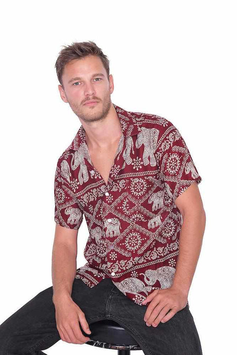 BURGUNDY Aloha Short Sleeve Shirt-Men Shirt-Lannaclothesdesign Shop-Small-Lannaclothesdesign Shop