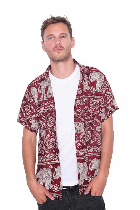 BURGUNDY Aloha Short Sleeve Shirt-Men Shirt-Lannaclothesdesign Shop-Small-Lannaclothesdesign Shop