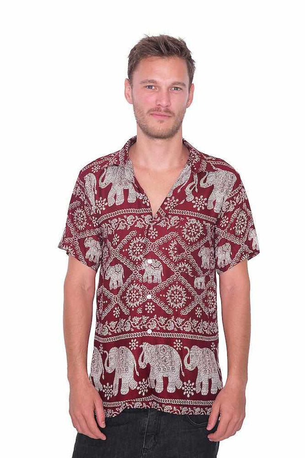 BURGUNDY Aloha Short Sleeve Shirt-Men Shirt-Lannaclothesdesign Shop-Small-Lannaclothesdesign Shop
