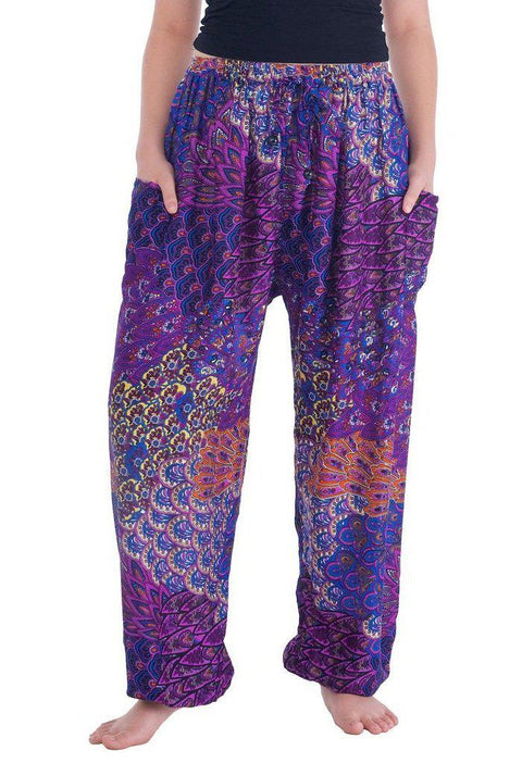 Colorful Harem Pants with Drawstring-Drawstring-Lannaclothesdesign Shop-Small-Purple-Lannaclothesdesign Shop