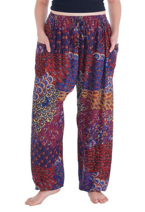 Colorful Harem Pants with Drawstring-Drawstring-Lannaclothesdesign Shop-Small-Red-Lannaclothesdesign Shop