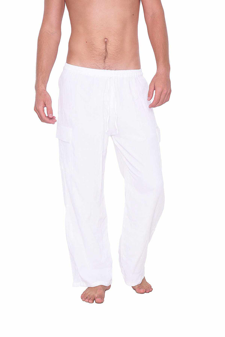 Comfy Baggy White Cotton Pants - Lannaclothesdesign Shop
