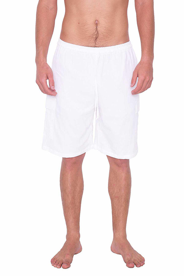 COMFY LOOSE WHITE COTTON SHORTS-Men Shorts-Lannaclothesdesign Shop-Lannaclothesdesign Shop