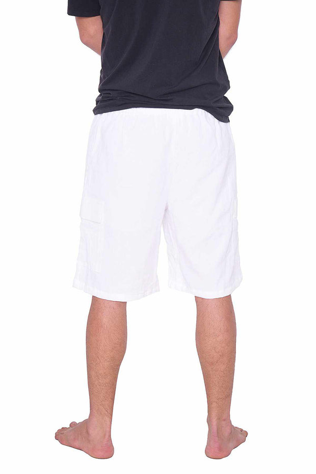 COMFY LOOSE WHITE COTTON SHORTS-Men Shorts-Lannaclothesdesign Shop-Lannaclothesdesign Shop