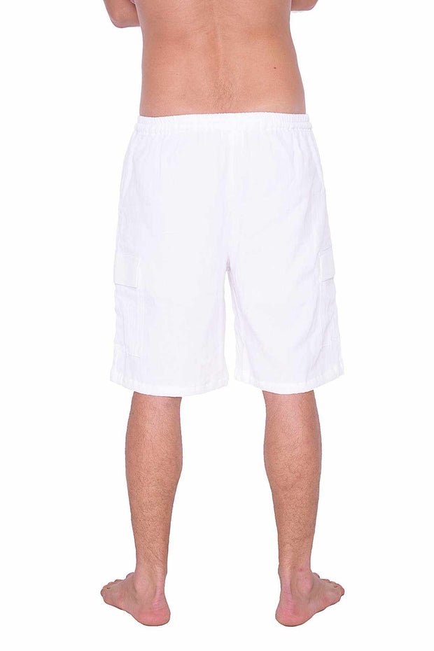 COMFY LOOSE WHITE COTTON SHORTS-Men Shorts-Lannaclothesdesign Shop-Lannaclothesdesign Shop