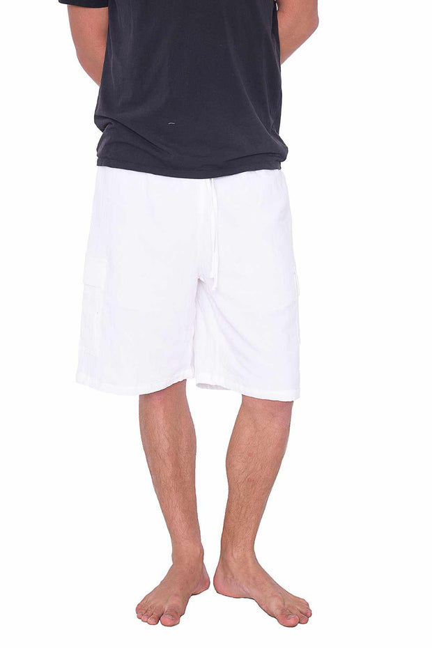 COMFY LOOSE WHITE COTTON SHORTS-Men Shorts-Lannaclothesdesign Shop-Lannaclothesdesign Shop