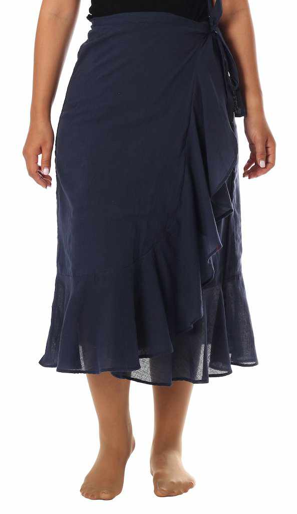 DARK BLUE COTTON MIDI SKIRT - Lannaclothesdesign Shop