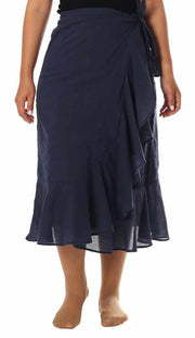 DARK BLUE COTTON MIDI SKIRT-Rayon Skirt-Lannaclothesdesign Shop-Lannaclothesdesign Shop