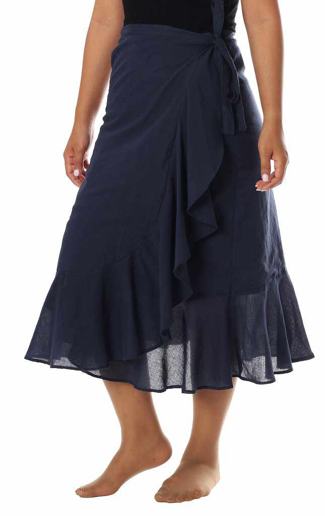DARK BLUE COTTON MIDI SKIRT - Lannaclothesdesign Shop