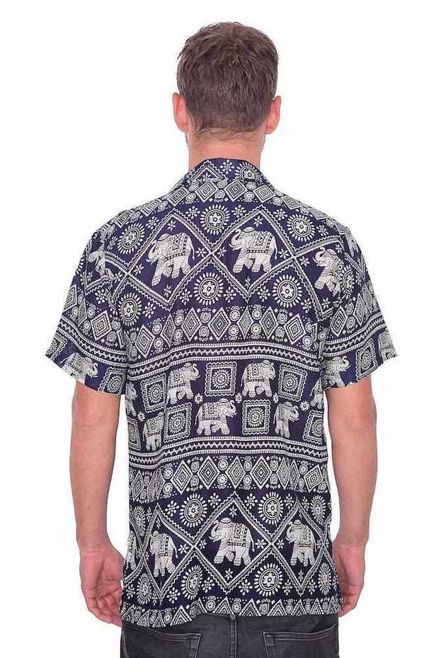 Dark Blue Elephant Hawaiian Shirt-Men Shirt-Lannaclothesdesign Shop-Small-Lannaclothesdesign Shop