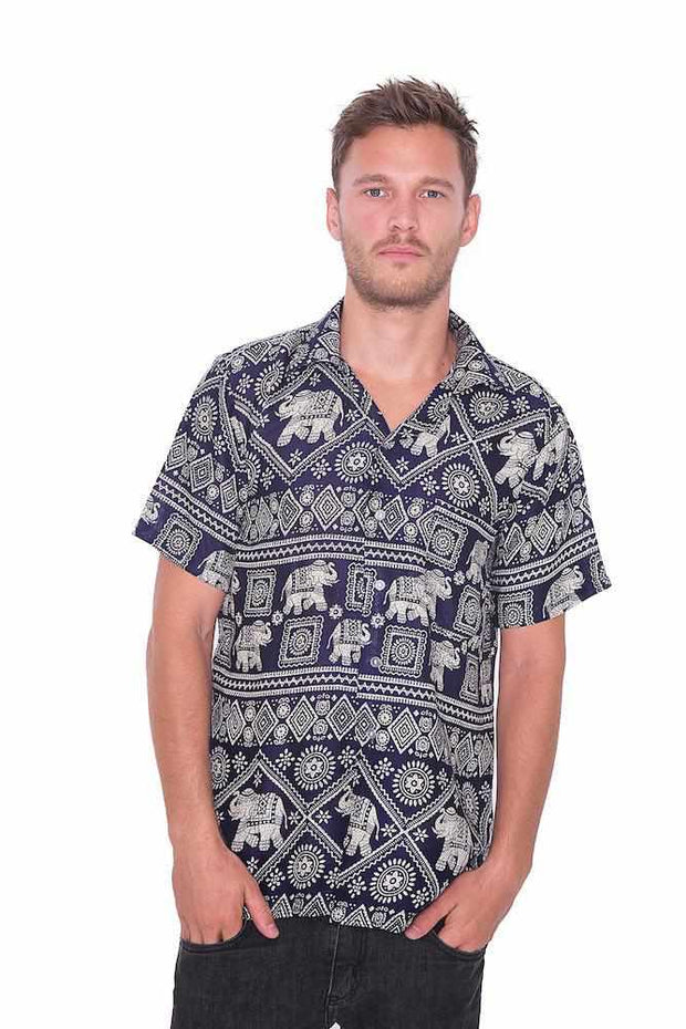 Dark Blue Elephant Hawaiian Shirt-Men Shirt-Lannaclothesdesign Shop-Small-Lannaclothesdesign Shop