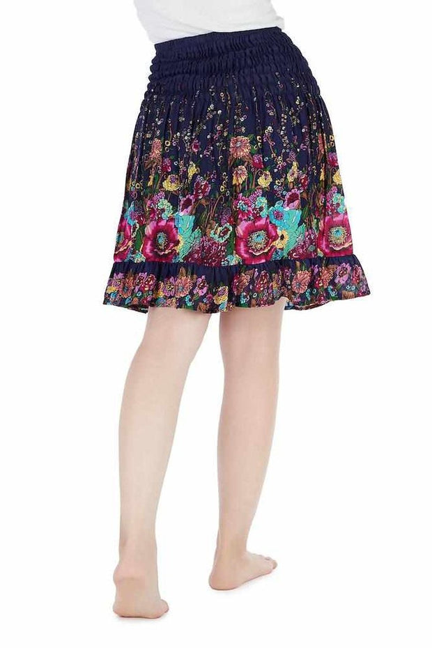 DARK BLUE FLOWER BOHO SKIRT-Rayon Skirt-Lannaclothesdesign Shop-Lannaclothesdesign Shop