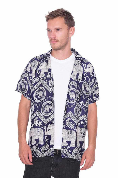 Dark Blue Hawaiian Shirt Men-Men Shirt-Lannaclothesdesign Shop-Small-Lannaclothesdesign Shop