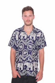 Dark Blue Hawaiian Shirt Men-Men Shirt-Lannaclothesdesign Shop-Medium-Lannaclothesdesign Shop