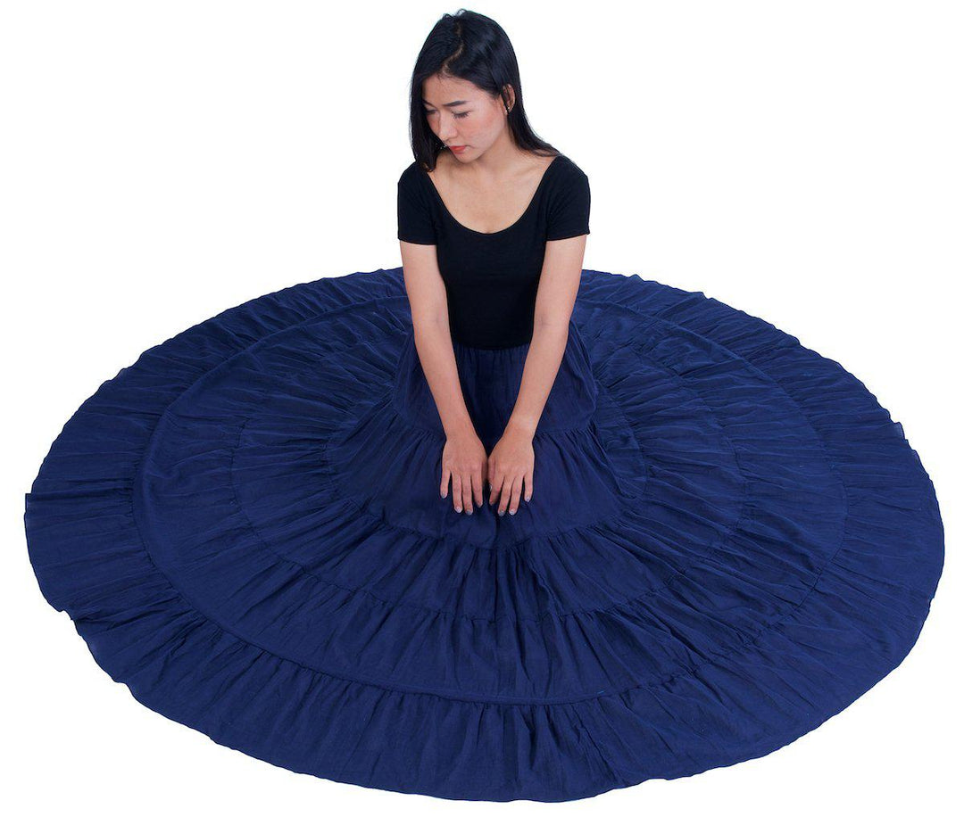 DARK BLUE COTTON MAXI RUFFLE SKIRT - Lannaclothesdesign Shop