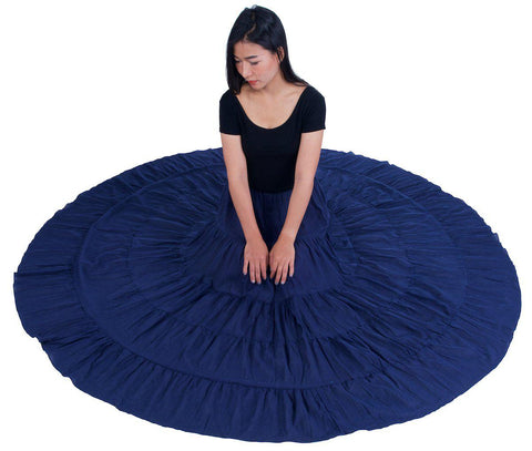 Dark Blue Long Cotton Ruffle Maxi Skirt-Cotton Skirt-Lannaclothesdesign Shop-Lannaclothesdesign Shop
