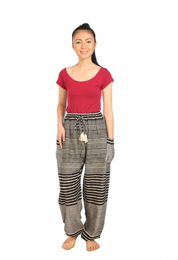 Drawstring Pants Striped Print-Drawstring-Lannaclothesdesign Shop-Small-Black-Lannaclothesdesign Shop