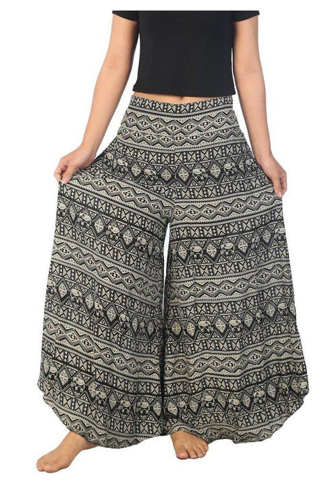 Elephant Design Wide Leg Palazzo Pants-Palazzo-Lannaclothesdesign Shop-Small-Grey-Length 37"-Lannaclothesdesign Shop