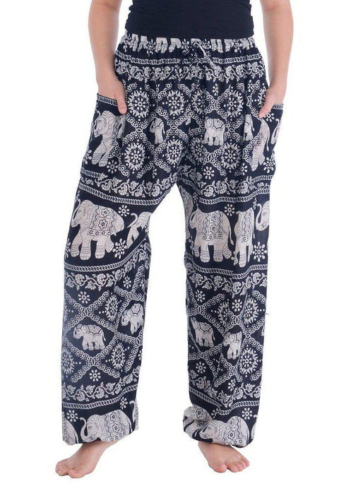 Elephant Harem Pants-Drawstring-Lannaclothesdesign Shop-Small-Black-Lannaclothesdesign Shop