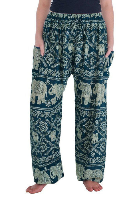 Elephant Harem Pants-Drawstring-Lannaclothesdesign Shop-Small-Teal-Lannaclothesdesign Shop