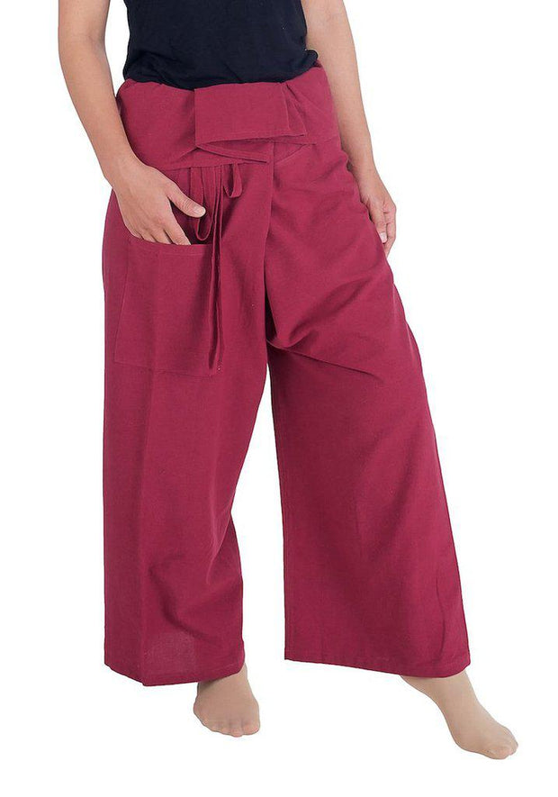 Fisherman Pants Cotton Fabric-Fisherman-Lannaclothesdesign Shop-Small-Medium-Burgundy-Lannaclothesdesign Shop