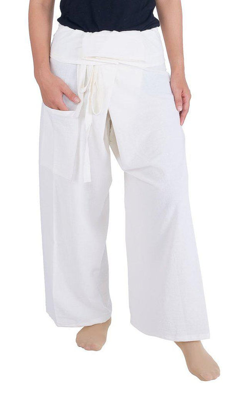 Fisherman Pants Cotton Fabric-Fisherman-Lannaclothesdesign Shop-Small-Medium-White-Lannaclothesdesign Shop