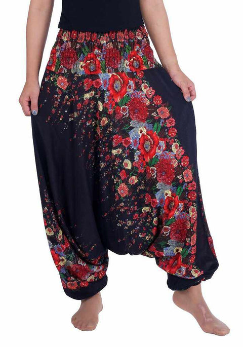 Floral Harem Pants-Harem Jumpsuit-Lannaclothesdesign Shop-Small-Medium-Black-Lannaclothesdesign Shop