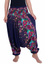 Floral Harem Pants-Harem Jumpsuit-Lannaclothesdesign Shop-Small-Medium-Dark Blue-Lannaclothesdesign Shop