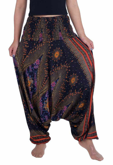 Flower Eye Harem Pants-Harem Jumpsuit-Lannaclothesdesign Shop-Small-Medium-Black-Lannaclothesdesign Shop