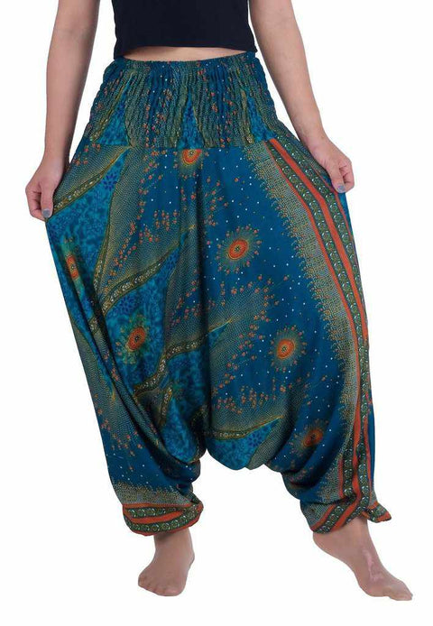 Flower Eye Harem Pants-Harem Jumpsuit-Lannaclothesdesign Shop-Small-Medium-Teal-Lannaclothesdesign Shop