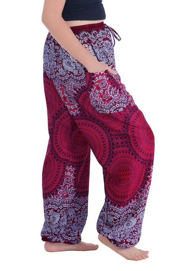 Geometric Mandala Harem Pants-Drawstring-Lannaclothesdesign Shop-Lannaclothesdesign Shop