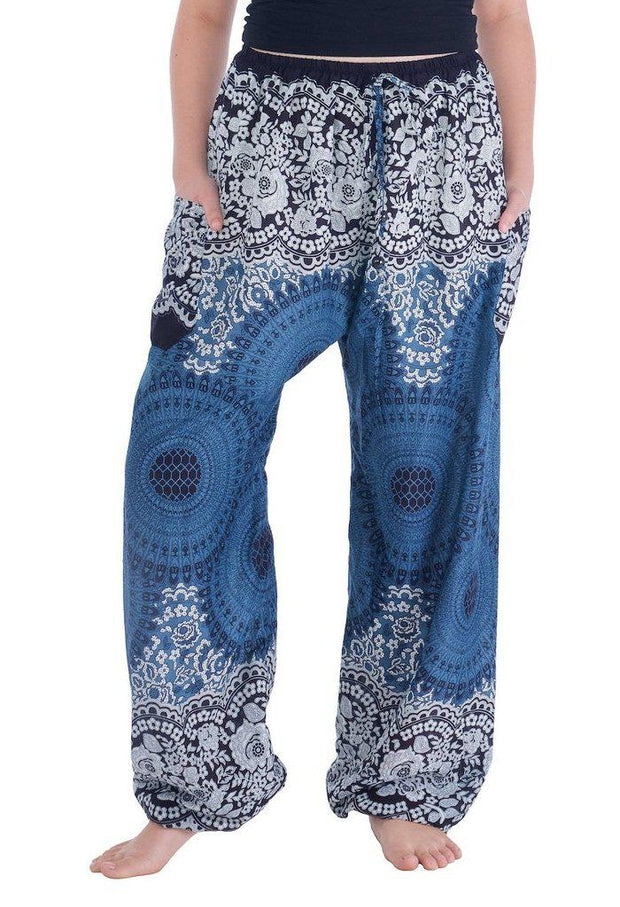 Geometric Mandala Harem Pants-Drawstring-Lannaclothesdesign Shop-Small-Grey-Lannaclothesdesign Shop