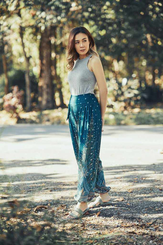 Girls Bohemian Pants - Teal-Jenny Pants-Lannaclothesdesign Shop-Lannaclothesdesign Shop