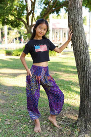 GIRLS & BOYS GREEN Boho Pants-Kids Boho Pants-Lannaclothesdesign Shop-2 Years-Printed Purple-Lannaclothesdesign Shop