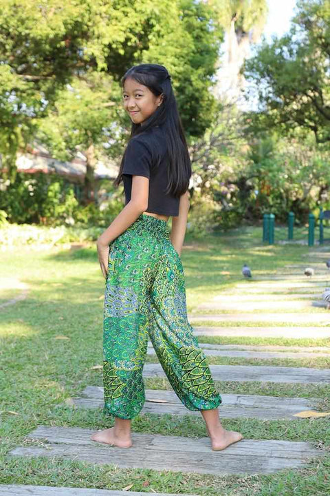 GIRLS & BOYS GREEN Boho Pants-Kids Boho Pants-Lannaclothesdesign Shop-Lannaclothesdesign Shop