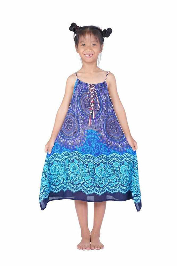 Girls Dress with Adjustable String-Girls Dress-Lannaclothesdesign Shop-Blue-Lannaclothesdesign Shop