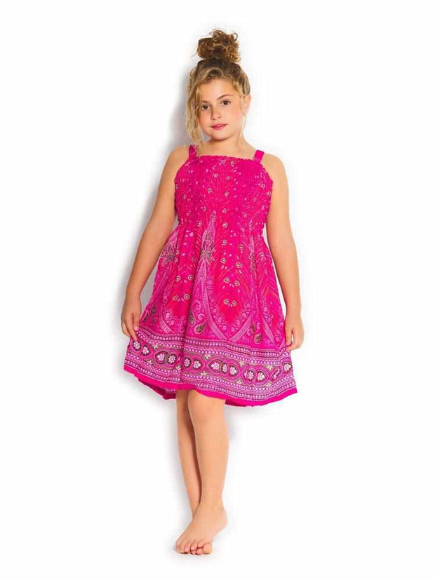 Girls Elastic Boho Dress-Girls Dress-Lannaclothesdesign Shop-Pink-2 Years-Lannaclothesdesign Shop