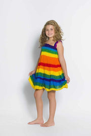 Girls Elastic Boho Dress-Girls Dress-Lannaclothesdesign Shop-Rainbow-2 Years-Lannaclothesdesign Shop