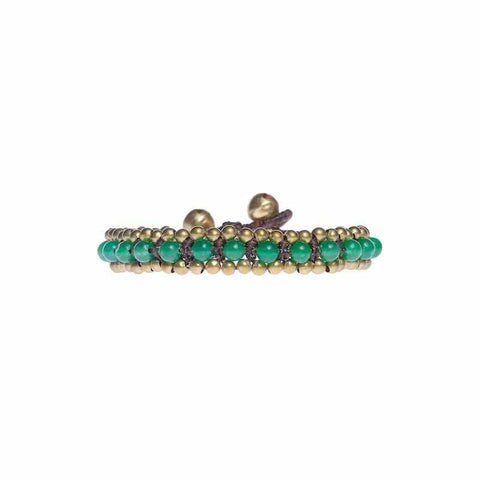 Green Aventurine Beads and Brass Bells Boho Bracelet-Bracelet-Lannaclothesdesign Shop-Lannaclothesdesign Shop