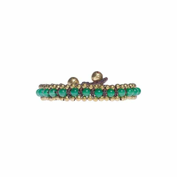 Green Aventurine Beads and Brass Bells Boho Bracelet-Bracelet-Lannaclothesdesign Shop-Lannaclothesdesign Shop