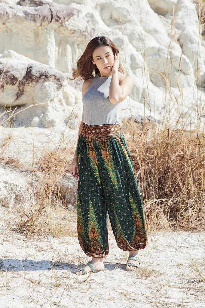 Green Comfy Boho Pants - Lannaclothesdesign Shop