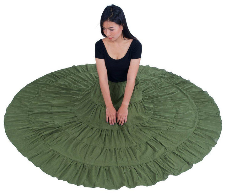 GREEN COTTON MAXI RUFFLE SKIRT - Lannaclothesdesign Shop