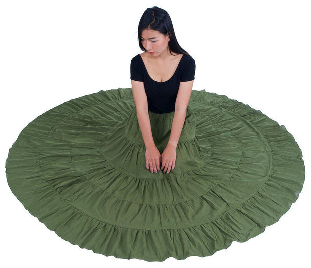 Green Long Cotton Ruffle Maxi Skirt-Cotton Skirt-Lannaclothesdesign Shop-Lannaclothesdesign Shop