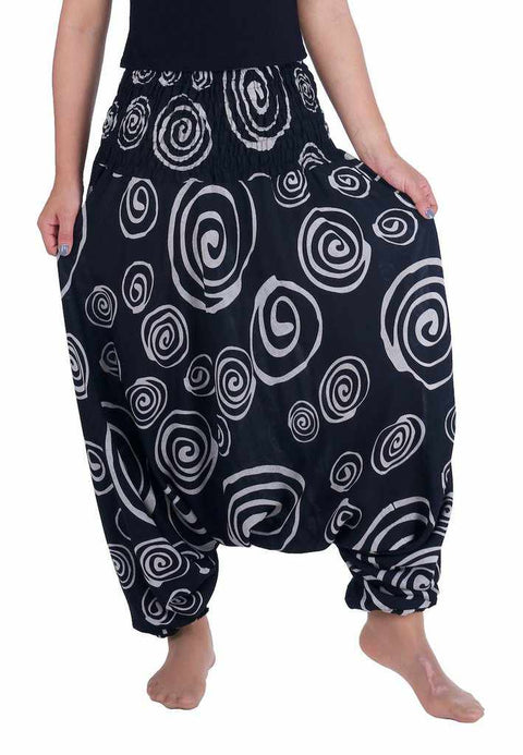 Harem Pants Circle Print-Harem Jumpsuit-Lannaclothesdesign Shop-Small-Medium-Black-Lannaclothesdesign Shop