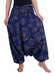 Harem Pants Circle Print-Harem Jumpsuit-Lannaclothesdesign Shop-Small-Medium-Dark Blue-Lannaclothesdesign Shop